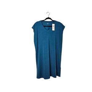 Eileen Fisher Teal Boxy V-Neck Organic Cotton Tee Shirt Dress Women’s XS NWT